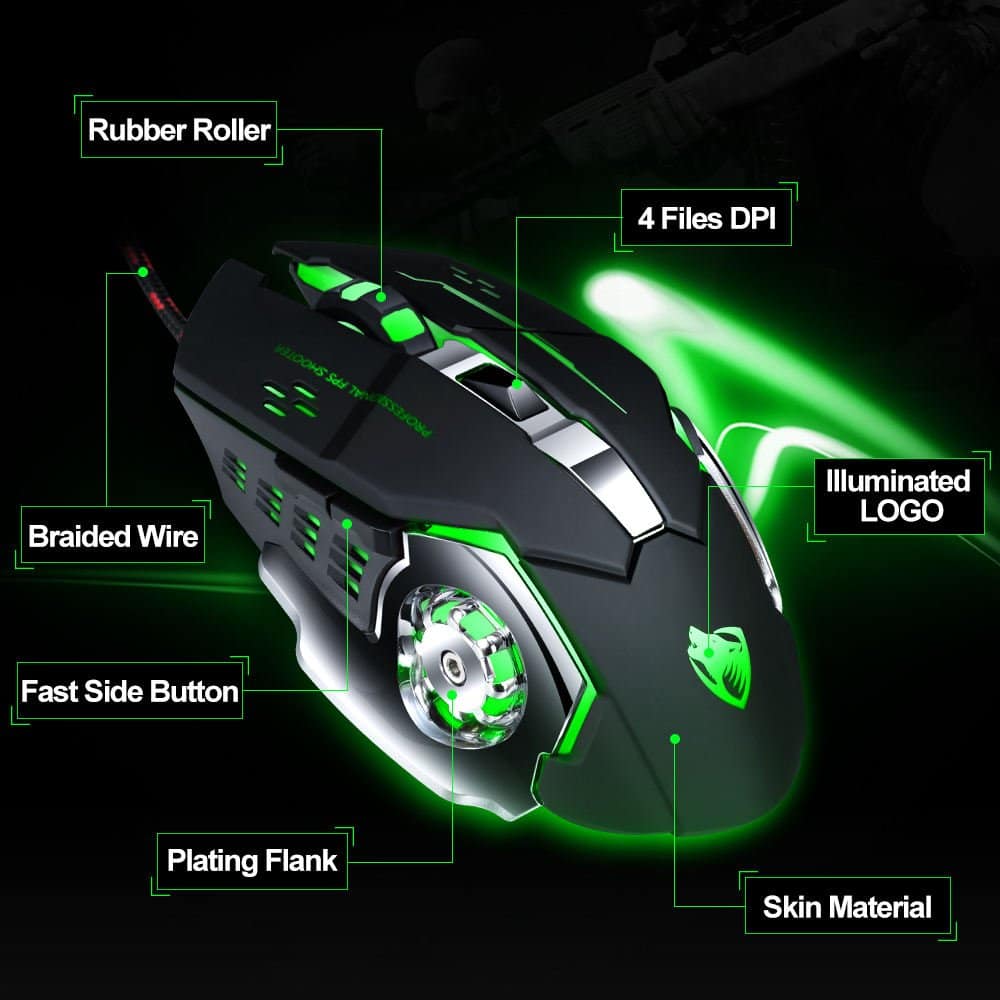T-WOLF V6 wired gaming mouse feature close-up