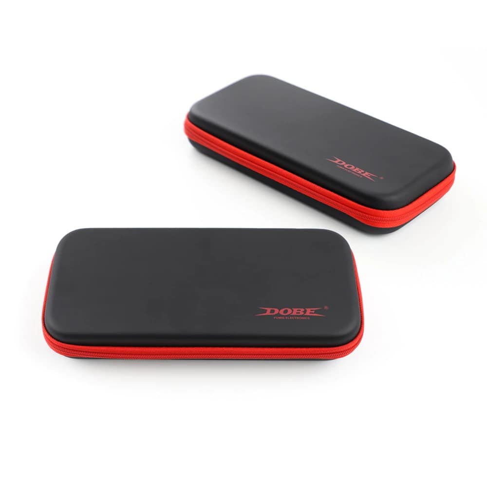 dobe tns 1130 exterior Black DOBE Switch OLED case with red trim shown from two angles