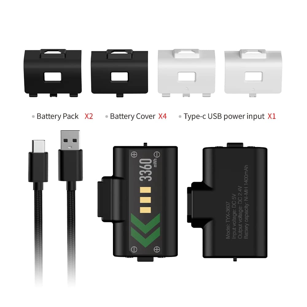 TYX-3607 four battery covers TYX-3607 two battery packs, four black and white battery covers and USB-A to USB-C cable