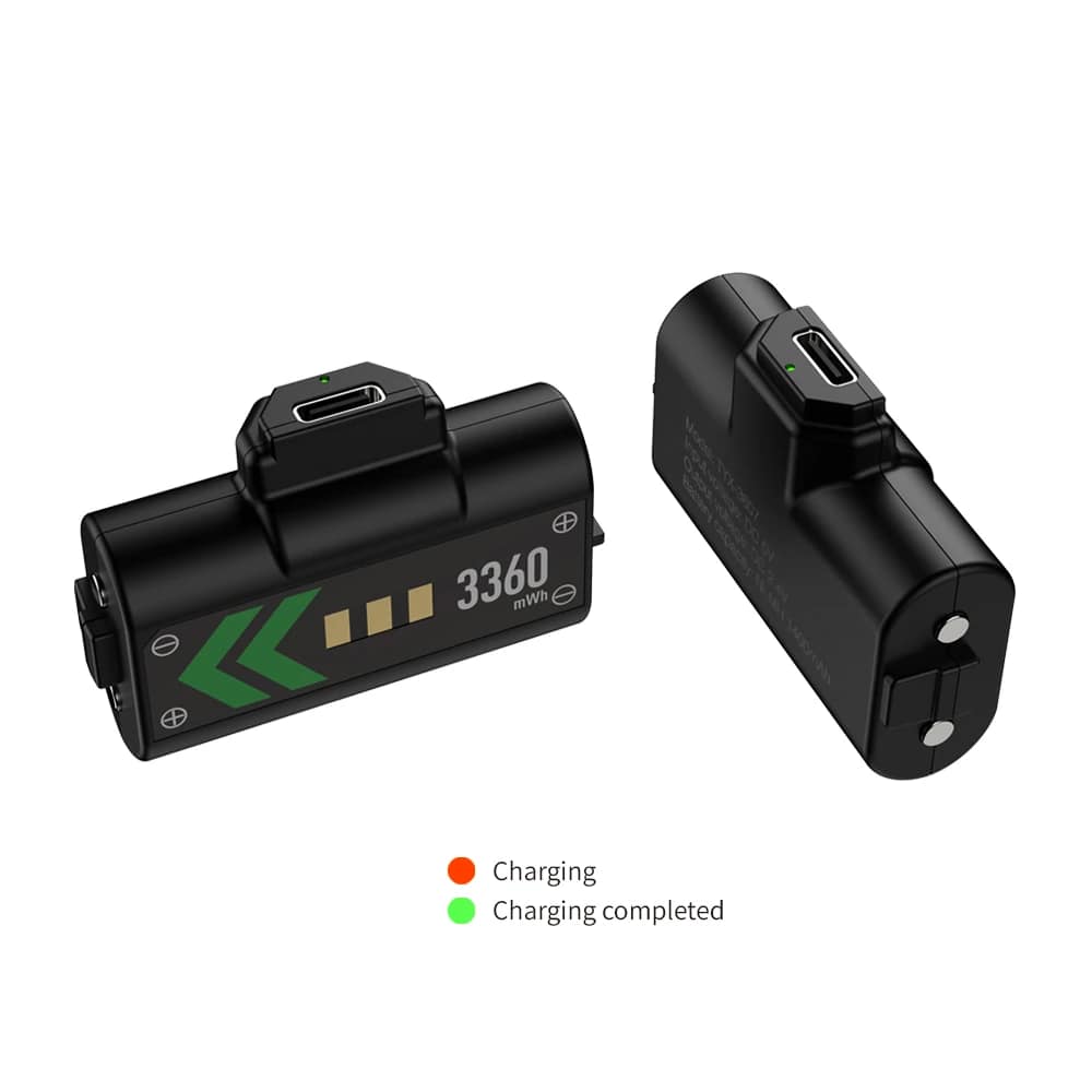 TYX-3607 USB-C charging indicators DOBE TYX-3607 black rechargeable battery packs with USB-C input and charging indicators