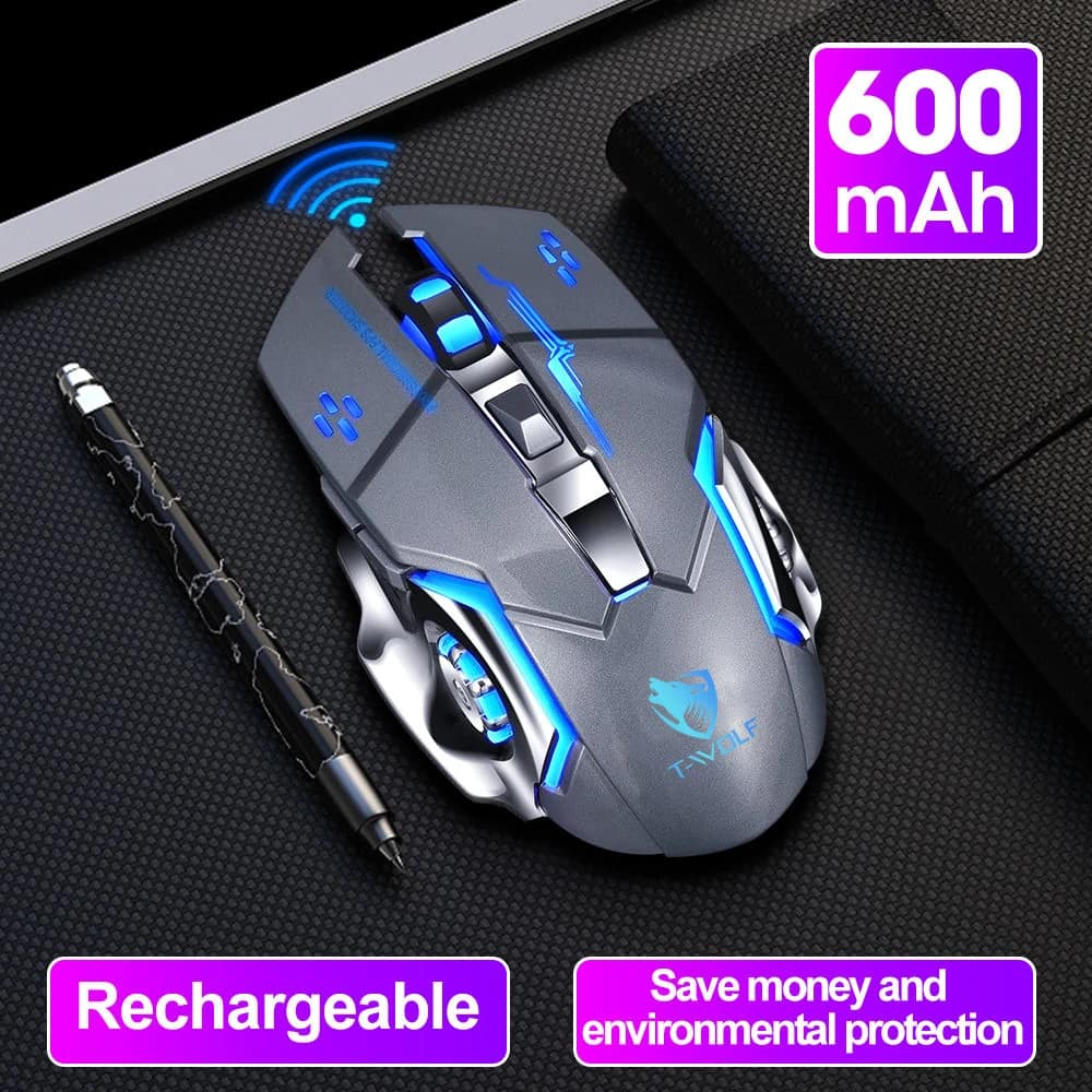 T-WOLF Q13 Gray rechargeable mouse with 600 mAh battery