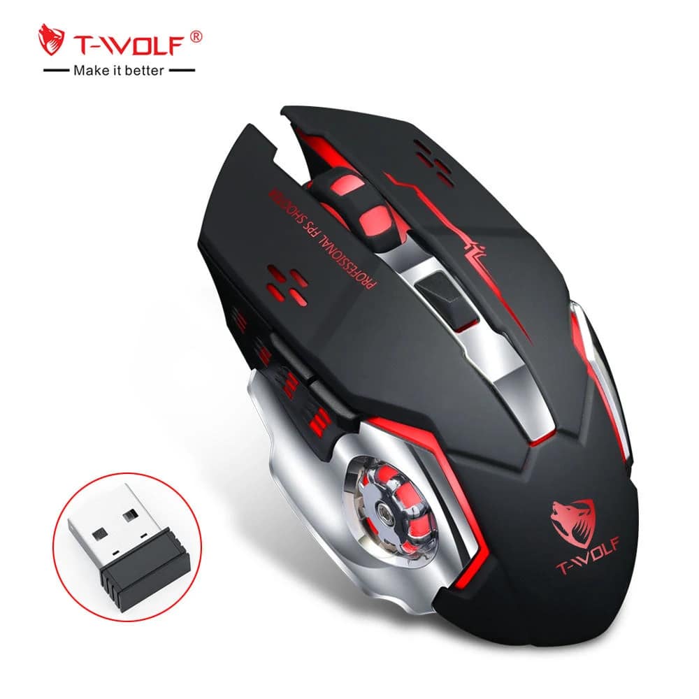 T-WOLF Q13 Black wireless gaming mouse with USB receiver
