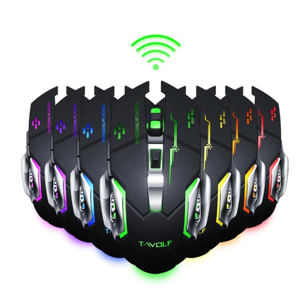 T-WOLF Q13 wireless mouse with multicolour LED lighting