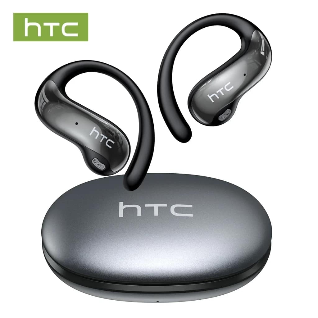 HTC NE19 steel gray open-ear earphones and charging case