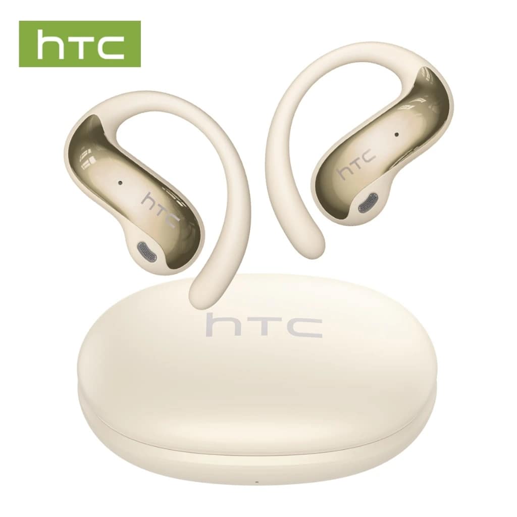 HTC NE19 white open-ear earphones and charging case