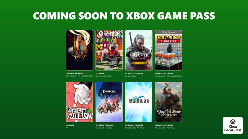 Coming to Xbox Game Pass: Kingdom Come Deliverance II, The Witcher 3: Wild Hunt, EA Sports College Football 26, and More!