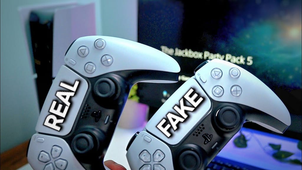 Original and fake PS5 DualSense controllers compared side by side