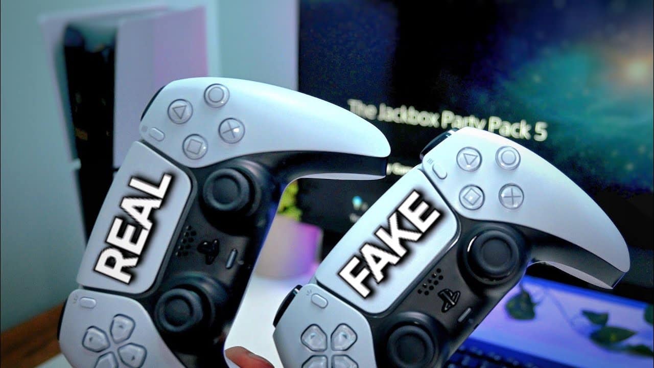 Original and fake PS5 DualSense controllers compared side by side
