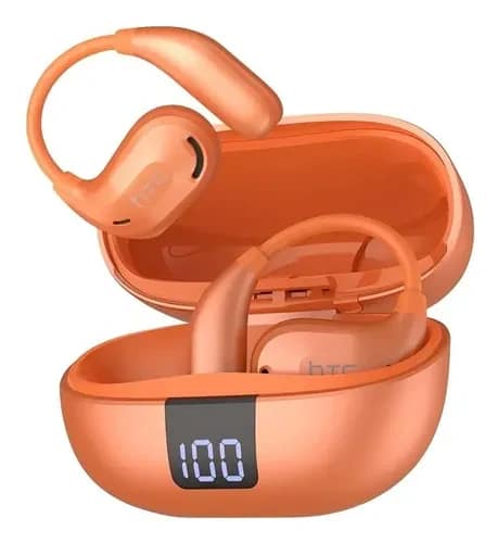 HTC NE47 orange open-ear earphones with open charging case