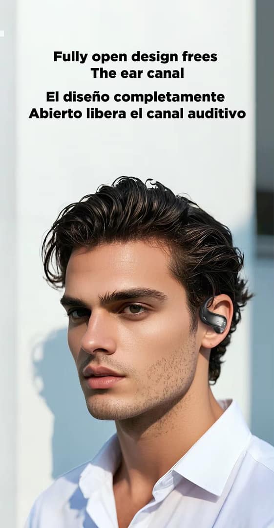 HTC NE19 open-ear fit shown being worn