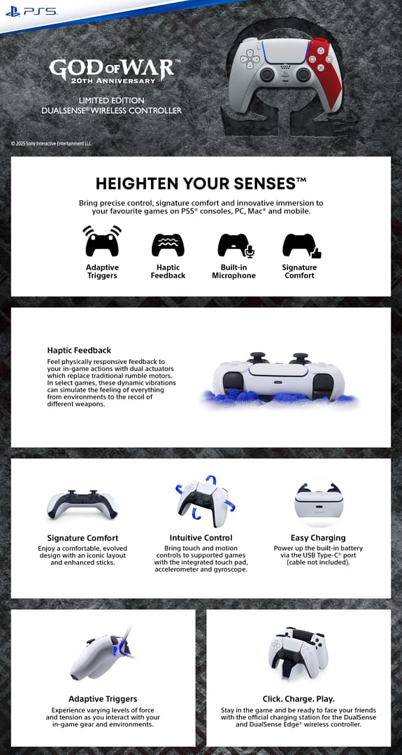 God of War 20th Anniversary DualSense features including haptic feedback and adaptive triggers