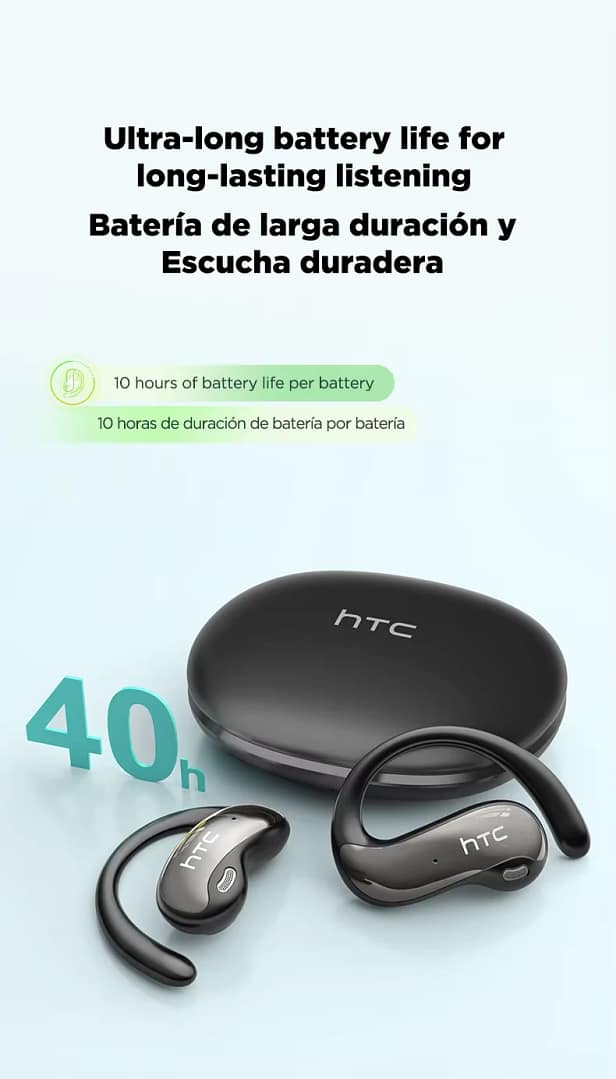 HTC NE19 supplier charging case and listening-time graphic