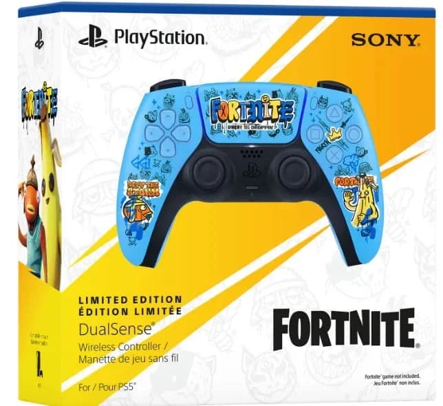 fortnite dualsense box angle Angled view of the Fortnite Limited Edition DualSense retail box