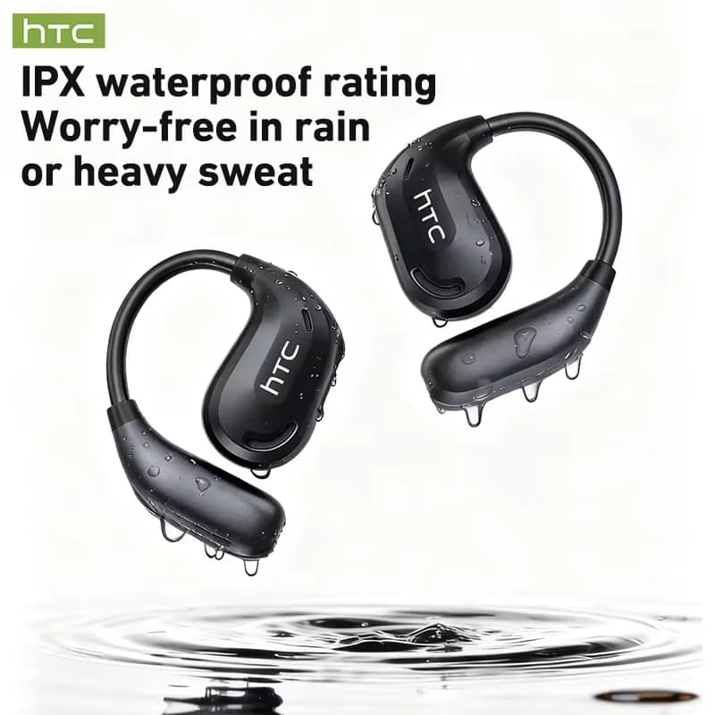 HTC NE47 black earhook earphones with splash-resistance illustration