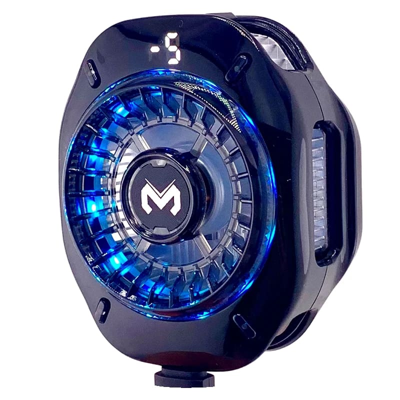 memo cx10 close up Close-up of MEMO CX10 black cooler with blue lighting and digital display