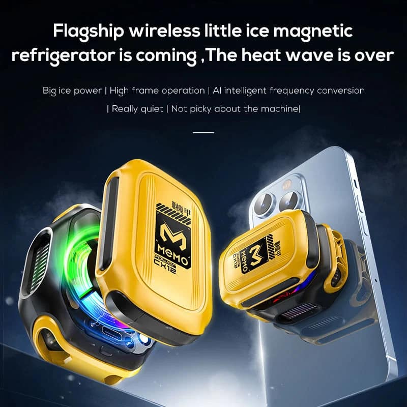 MEMO CX12 yellow magnetic phone cooler with detachable battery and RGB lighting