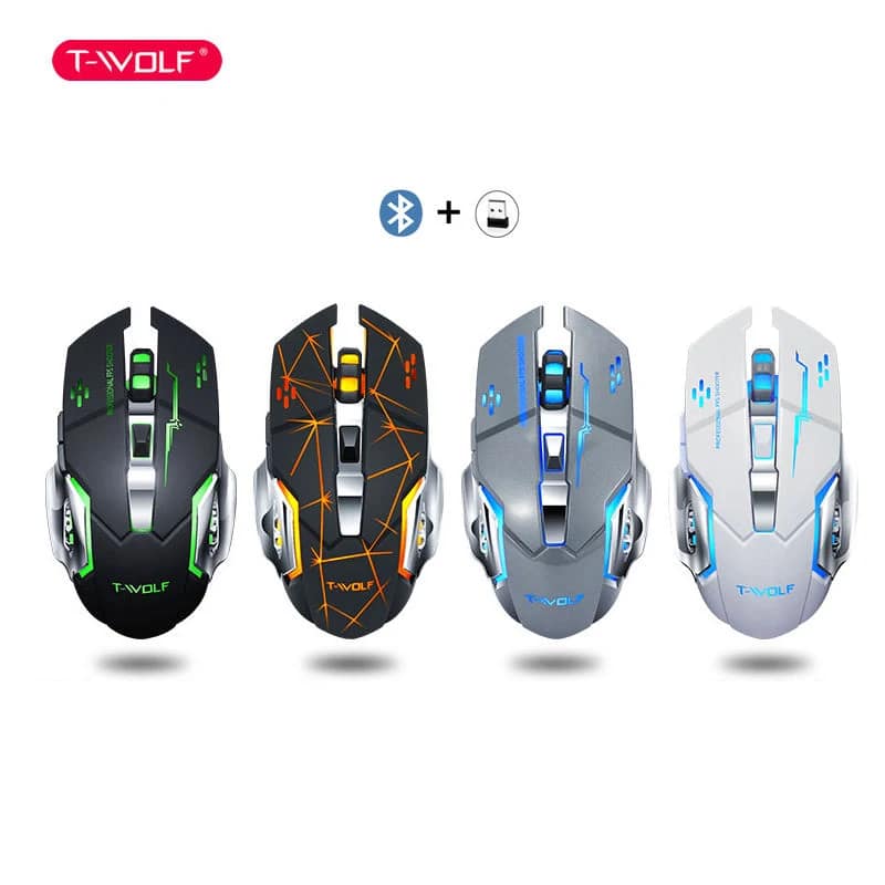 T-WOLF Q13 wireless gaming mouse in Star Black, Black, Gray and White