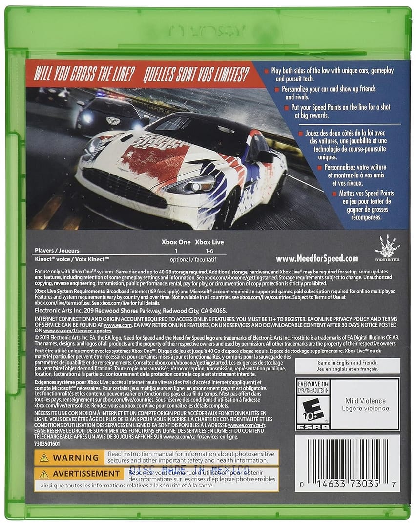Need for Speed Rivals Xbox One Back Cover Need for Speed Rivals Xbox One back cover