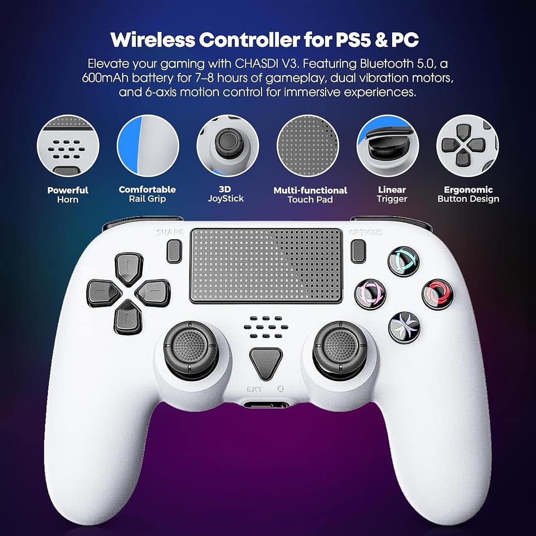 CHASDI V3 Wireless Controller Compatible with PS5, Dual Vibration, Motion Control, Turbo & Macro Definition, Programmable Back Buttons, USB-C Charging - Image 2
