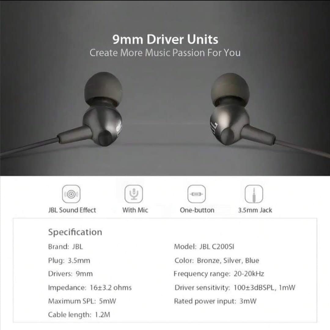 JBL C200SI Wired In-Ear Headphones with Mic - Image 4