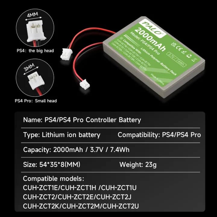 PALO 2000mAh Replacement Battery for PS4 / PS4 Pro DualShock 4 Controllers - Image 3