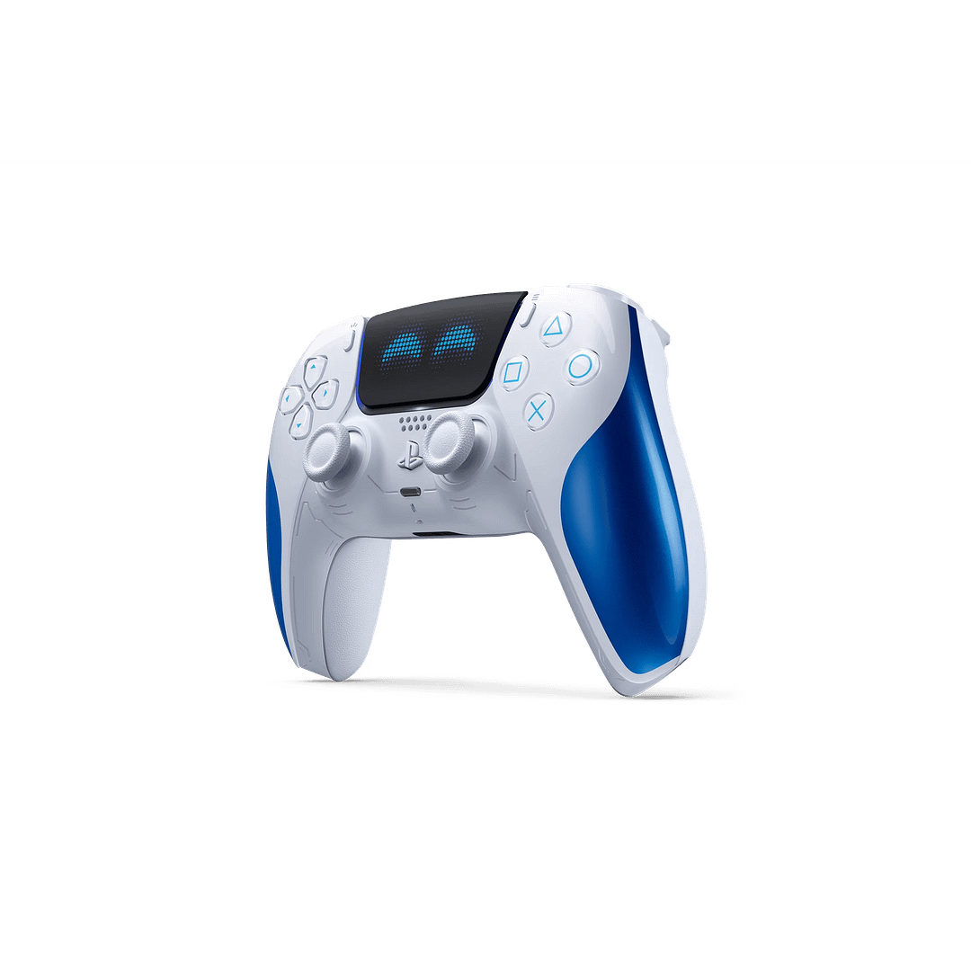 Angled view of the white and blue ASTRO BOT Joyful controller