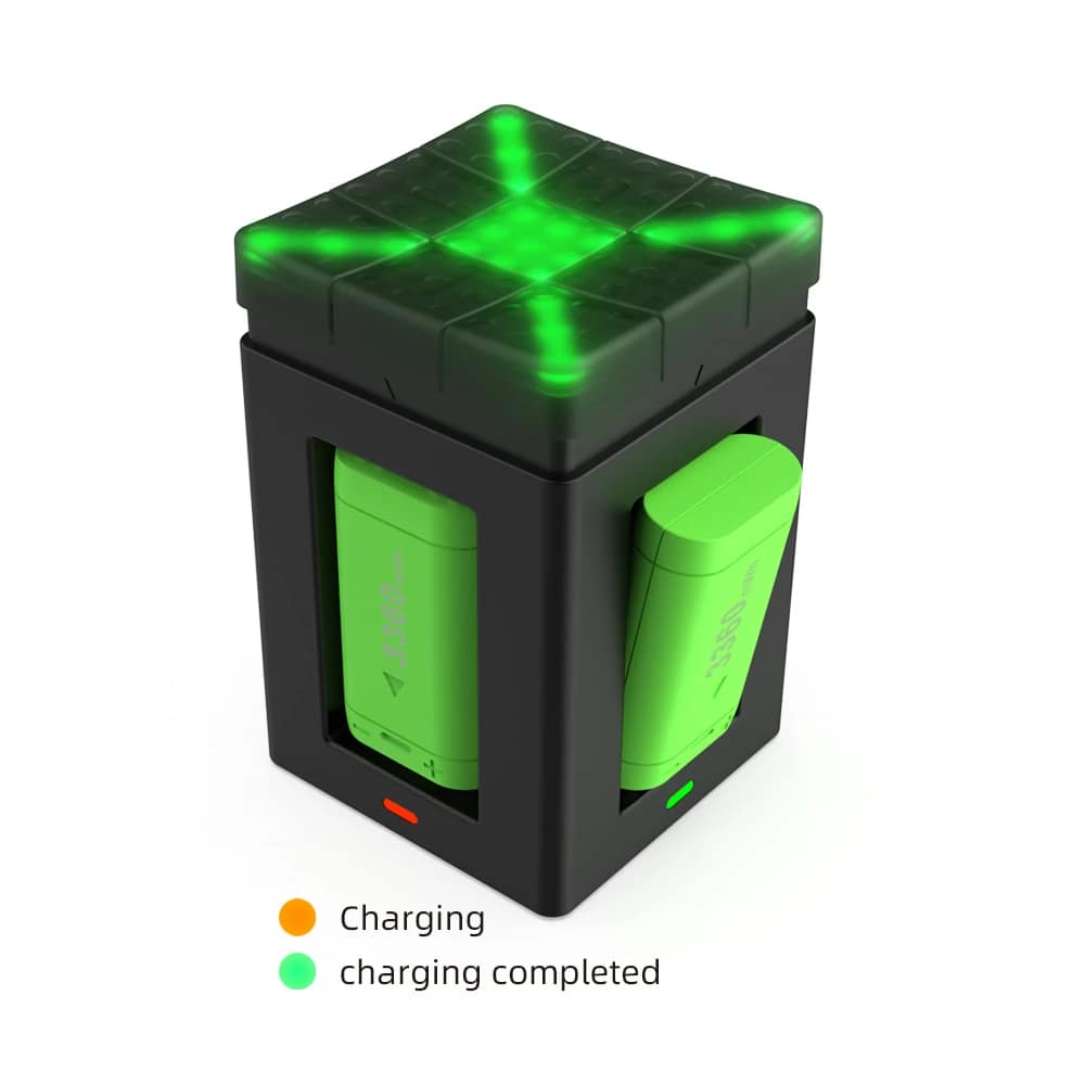 Orange charging and green charge-complete indicators