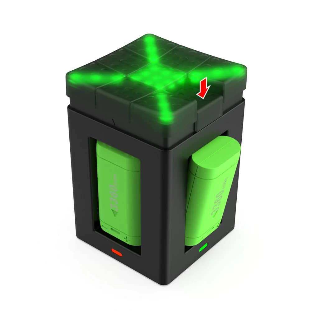Side view of the Xbox battery charger with packs inserted