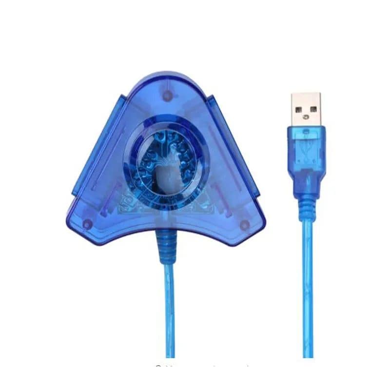 Blue dual-port PS2 controller to USB adapter front view Blue dual-port PS2 controller to USB adapter front view
