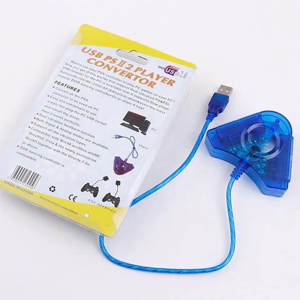 Dual-port PS2 controller USB adapter for PC with retail packaging Dual-port PS2 controller USB adapter for PC with retail packaging