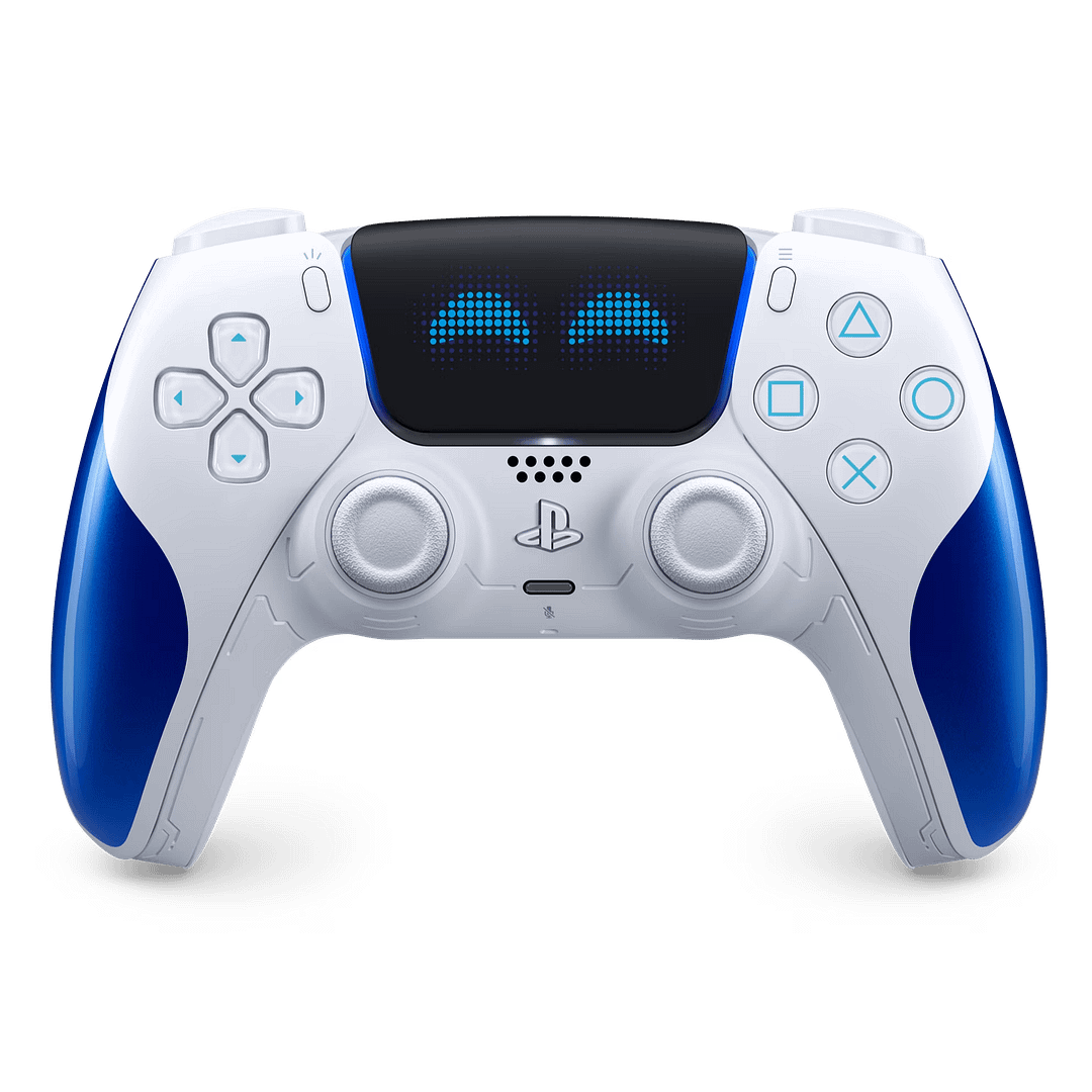 Front view of the ASTRO BOT Joyful Limited Edition PS5 DualSense controller
