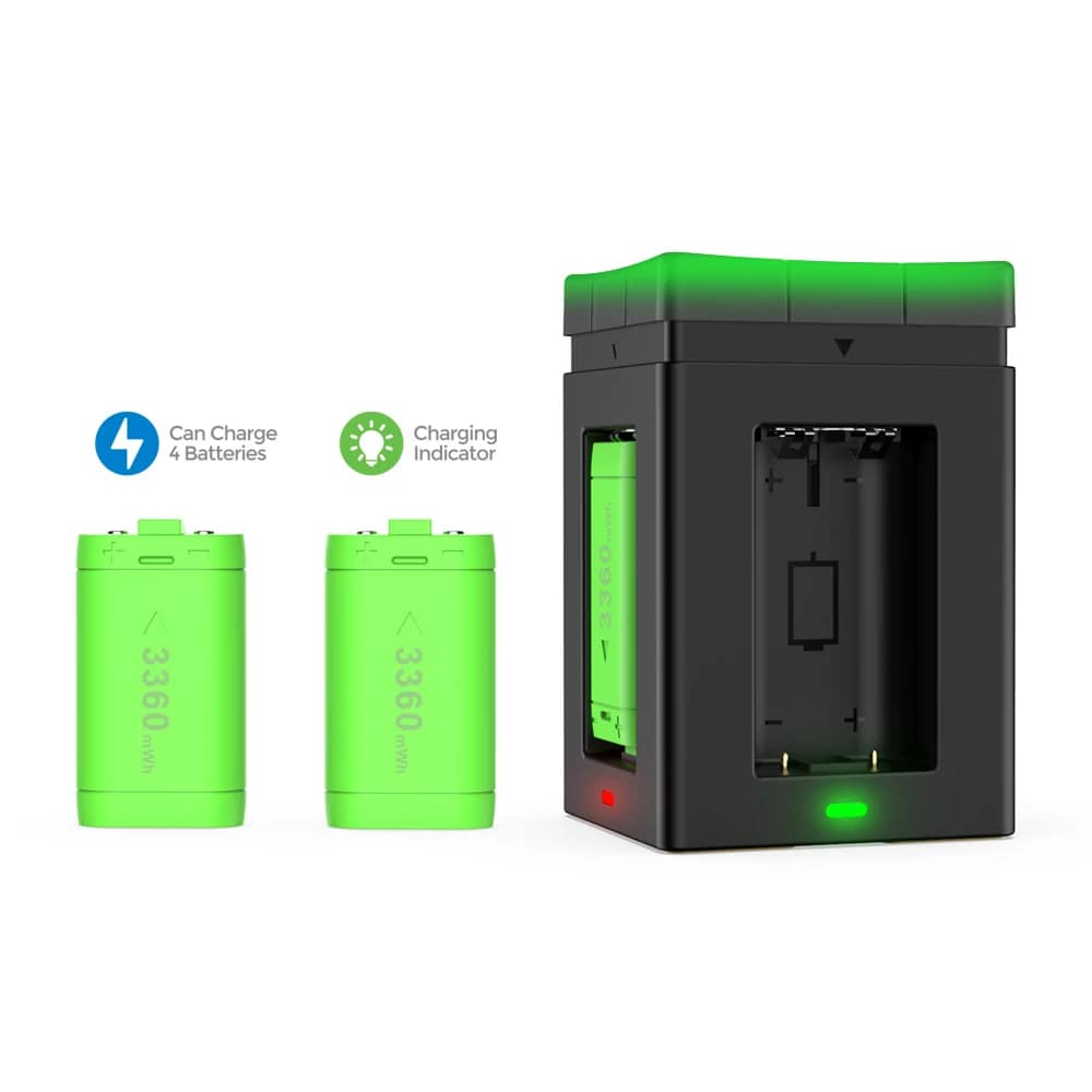 Xbox battery charger with green rechargeable packs